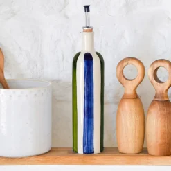 Bouteilles D'Huile|Céladon Paris Bouteille d'huile | Bleu & Vert Linhas