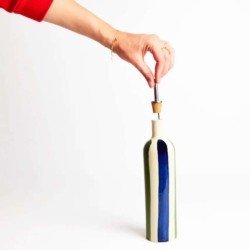 Bouteilles D'Huile|Céladon Paris Bouteille d'huile | Bleu & Vert Linhas