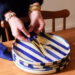 Assiettes Plates|Céladon Paris Grande assiette | Bleu Linhas