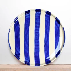 Assiettes Plates|Céladon Paris Grande assiette | Bleu Linhas